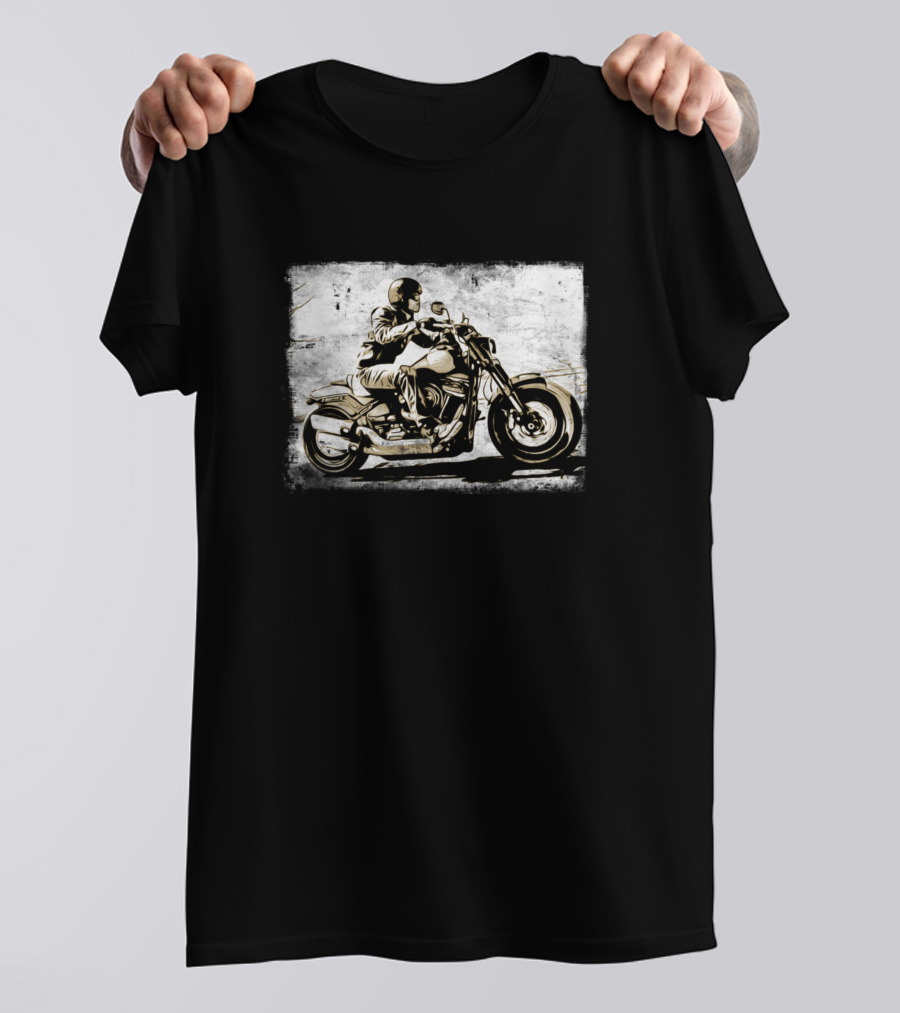 Motorbike Rider On Distressed T-Shirt