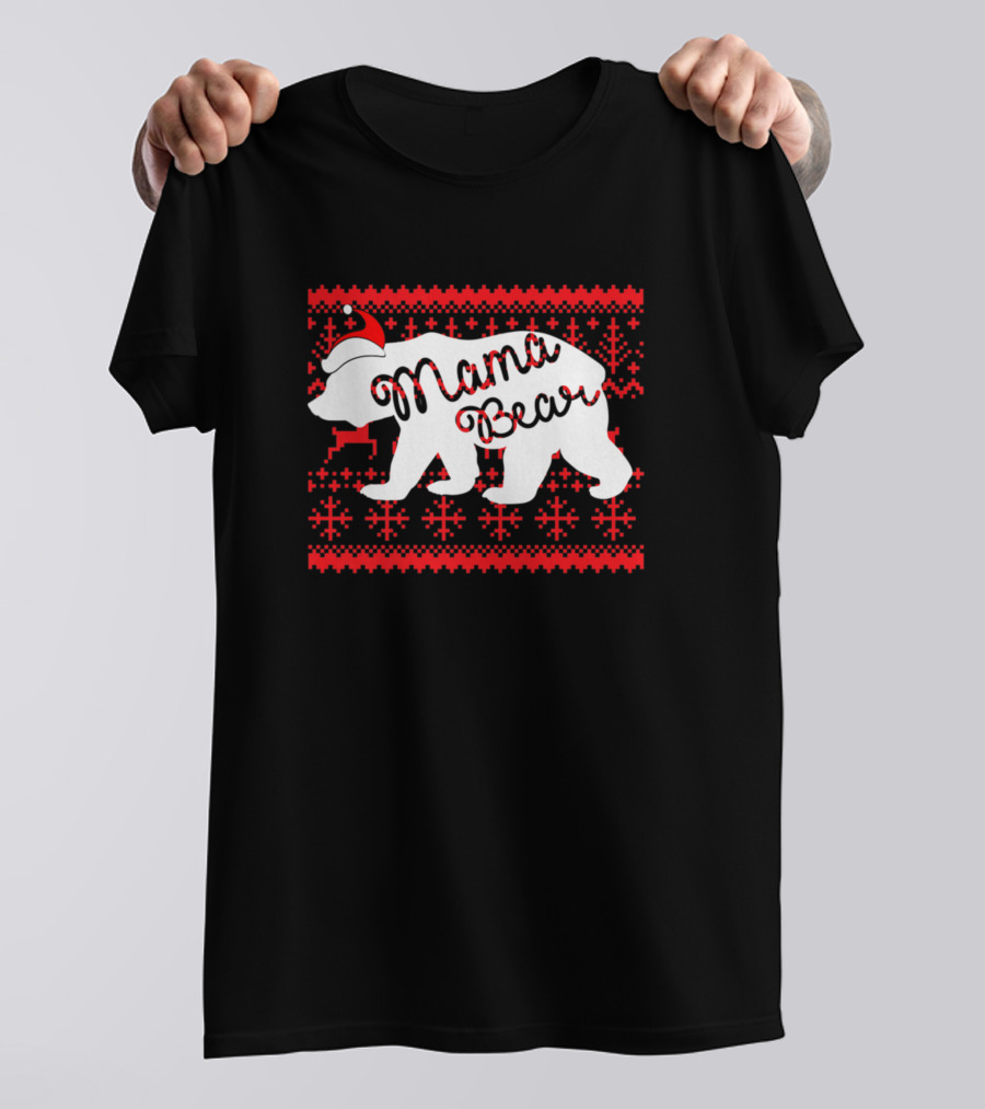 Mama Bear Christmas Sweater Festive Santa Hat T-Shirt