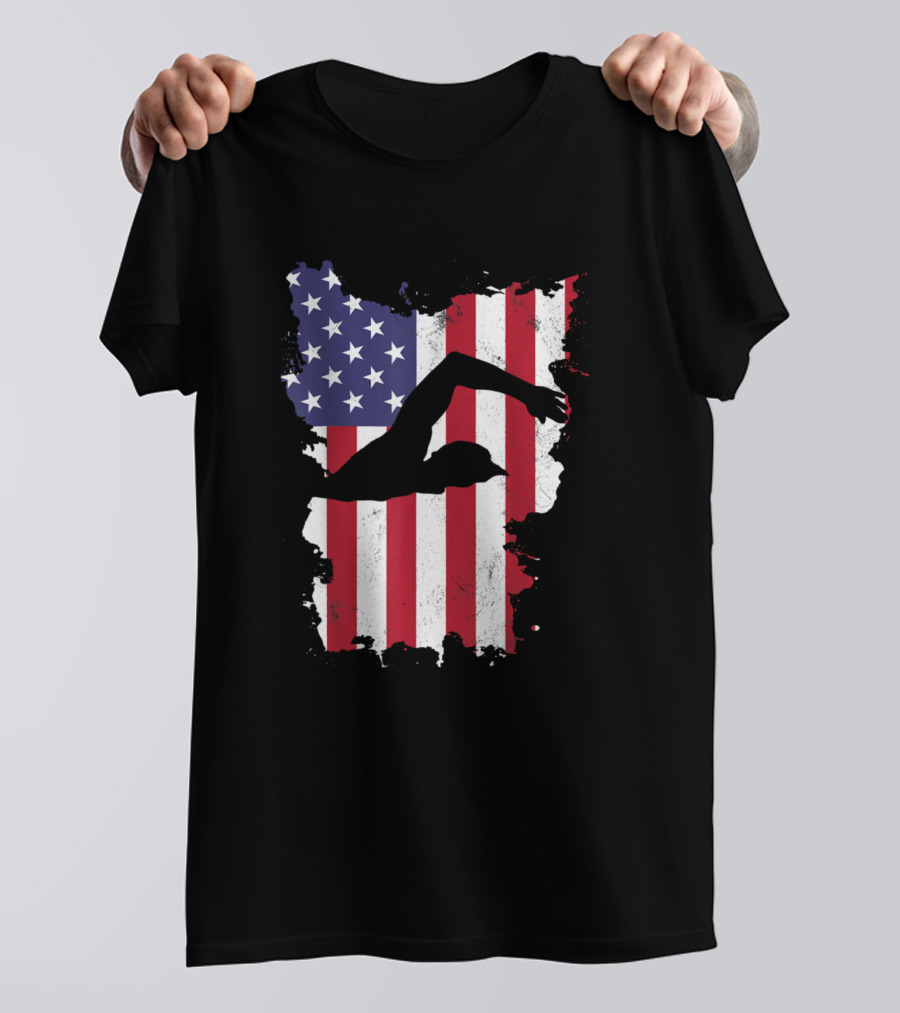 USA Flag Swimmer 4th Of July Swimming泳 T-Shirt