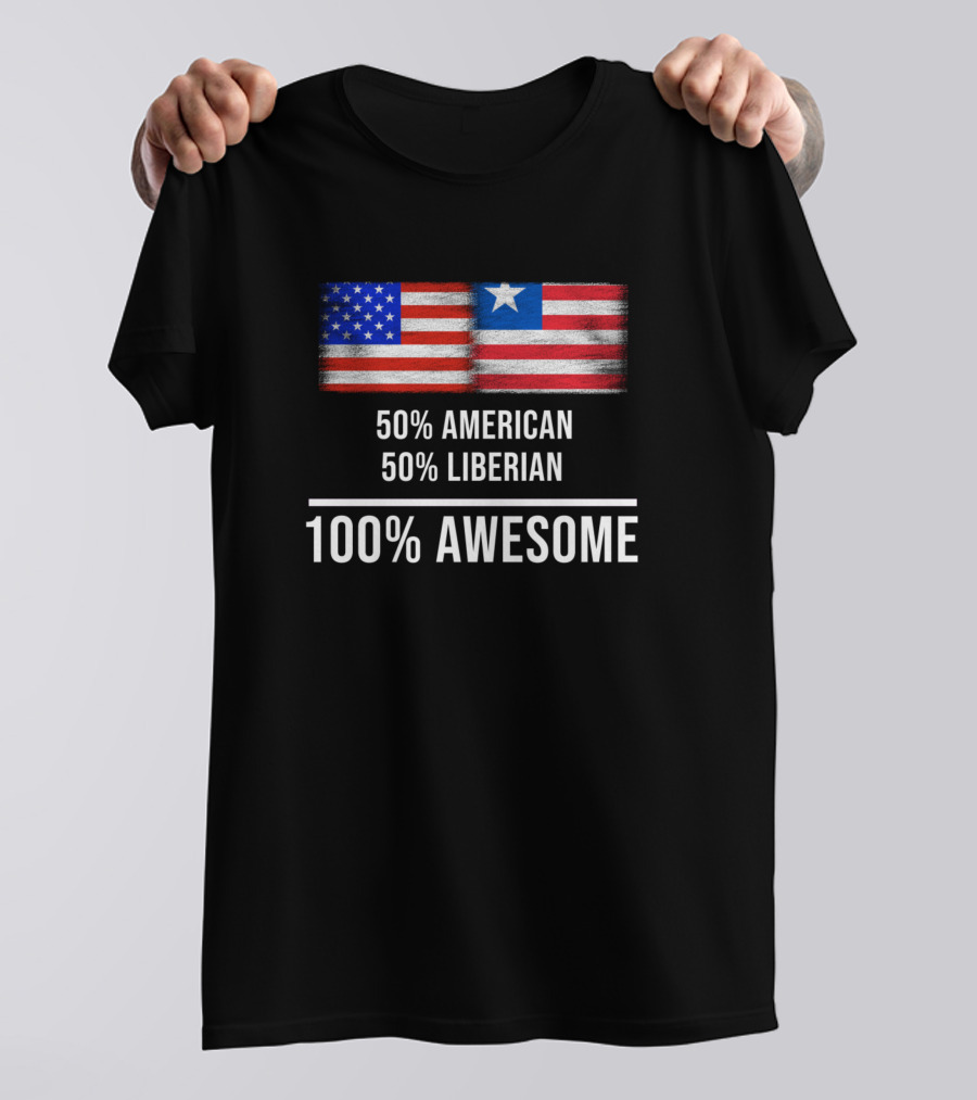 50 American 50 Liberian 100% Awesome USA Liberia Flags T-Shirt