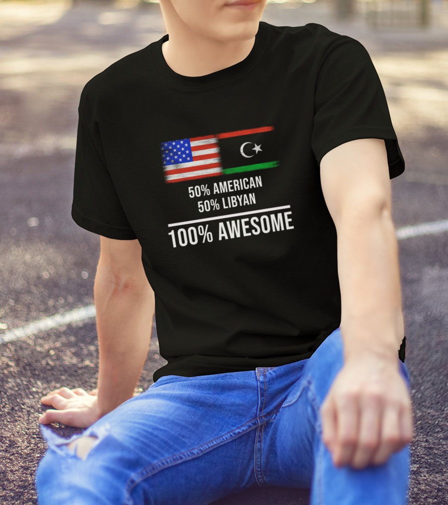 50% American 50% Libyan 100% Awesome With US And Libyan Flags T-Shirt