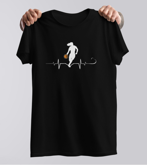 Basketball Girl Heartbeat Dribbling Silhouette Sport T-Shirt