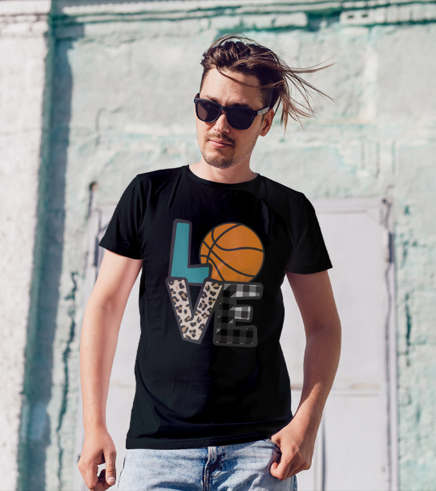 LOVE Basketball Leopard Print Checkered T-Shirt