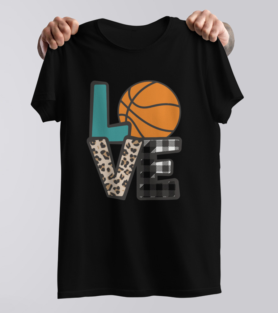 LOVE Basketball Leopard Print Checkered T-Shirt