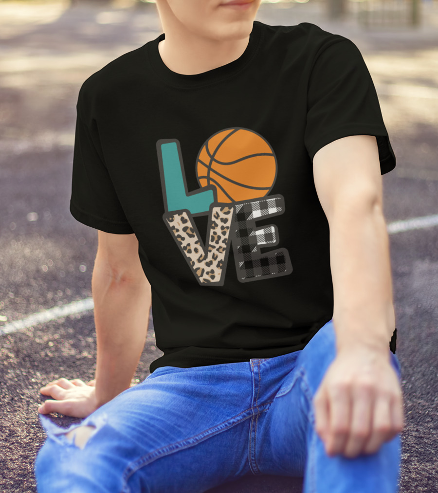 LOVE Basketball Leopard Print Checkered T-Shirt