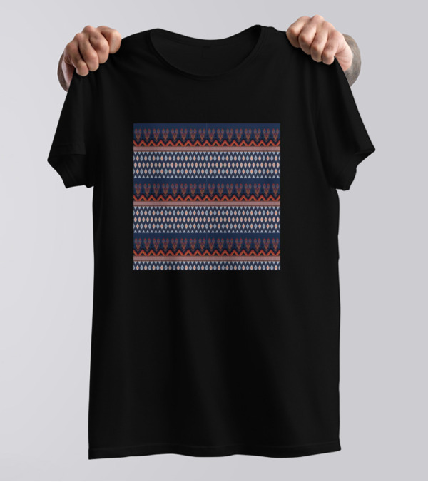 Batik Pattern Striped Blue Red Geometric T-Shirt