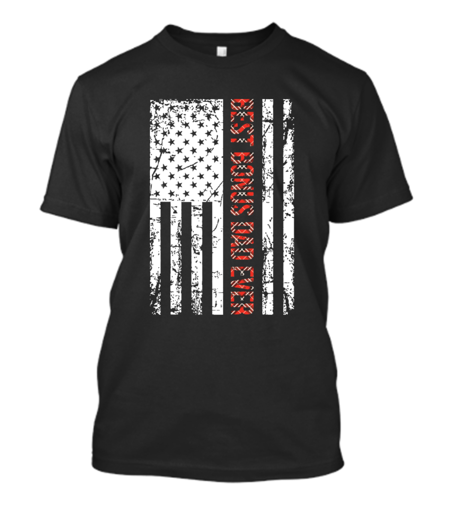 Best Bonus Dad Ever American Flag Plaid Design For Step Dad T-Shirt
