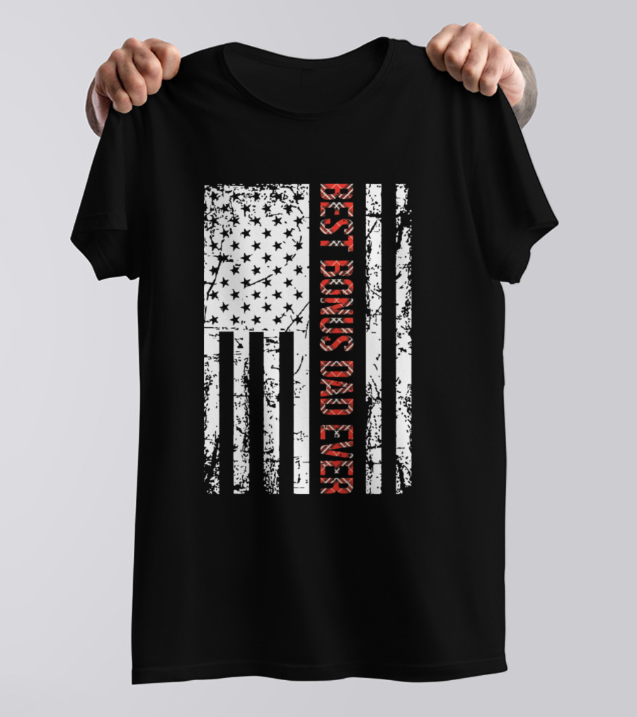 Best Bonus Dad Ever American Flag Plaid Design For Step Dad T-Shirt