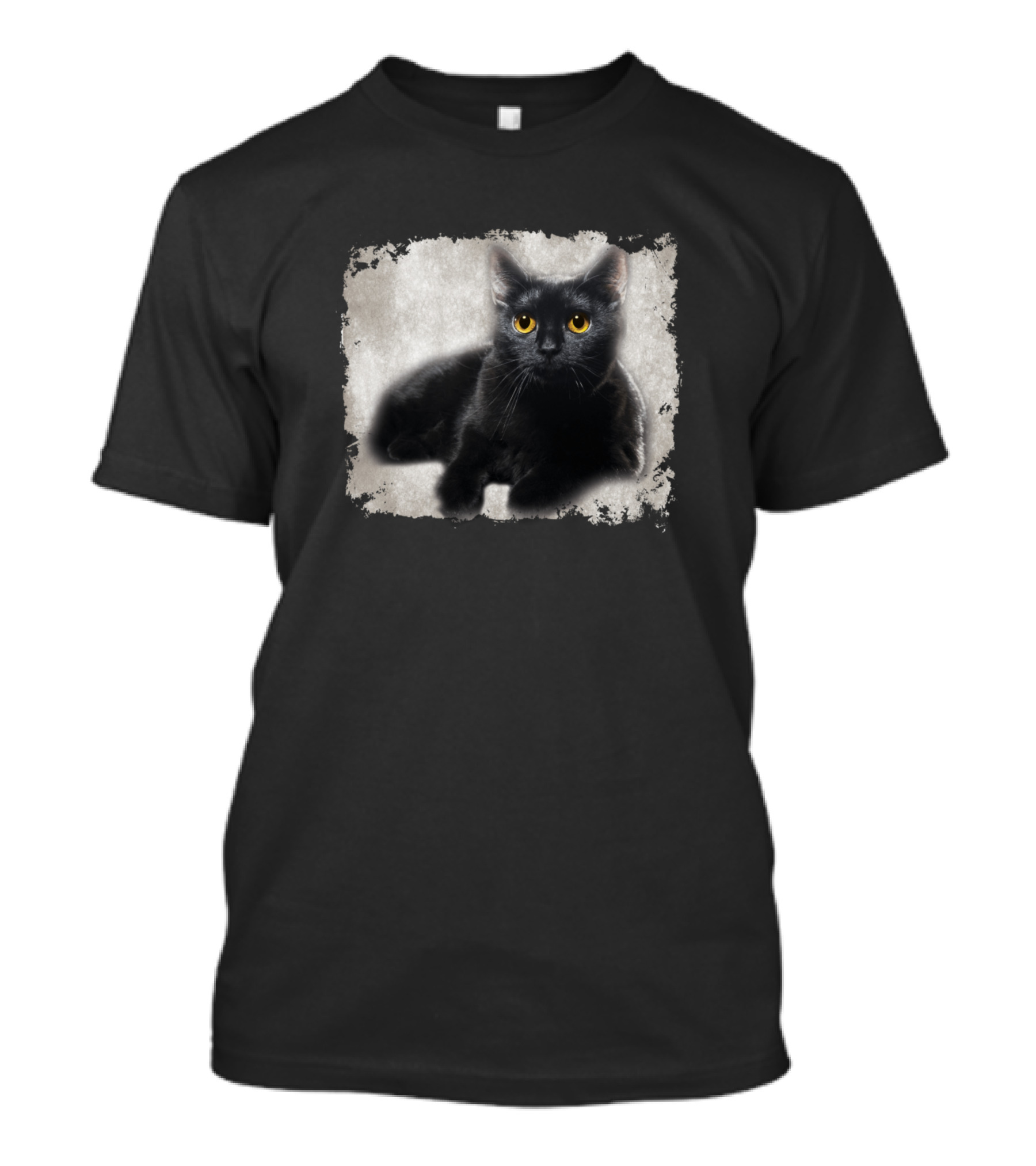 Black Cat Yellow Eyes On Grunge Background T-Shirt