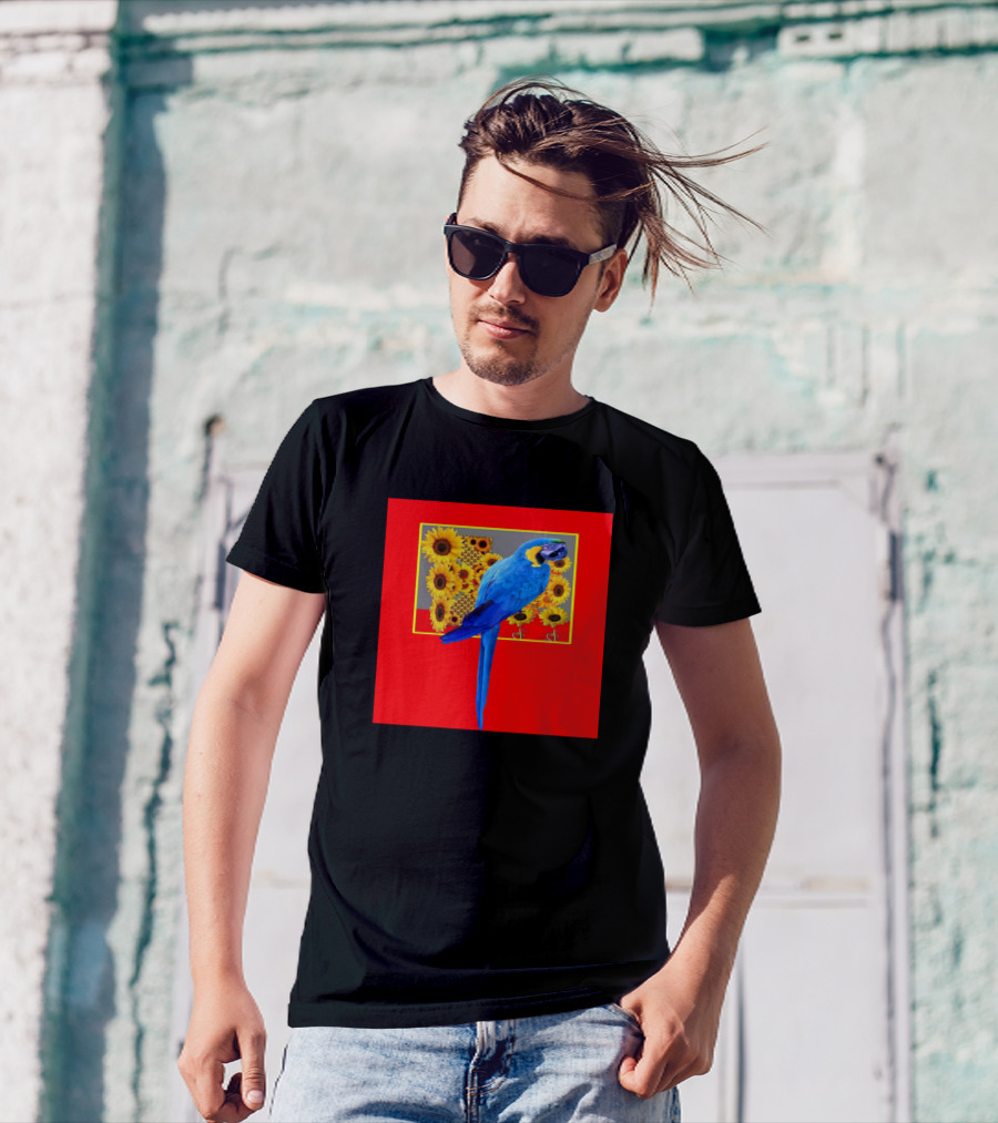 Blue Macaw Sunflowers T-Shirt