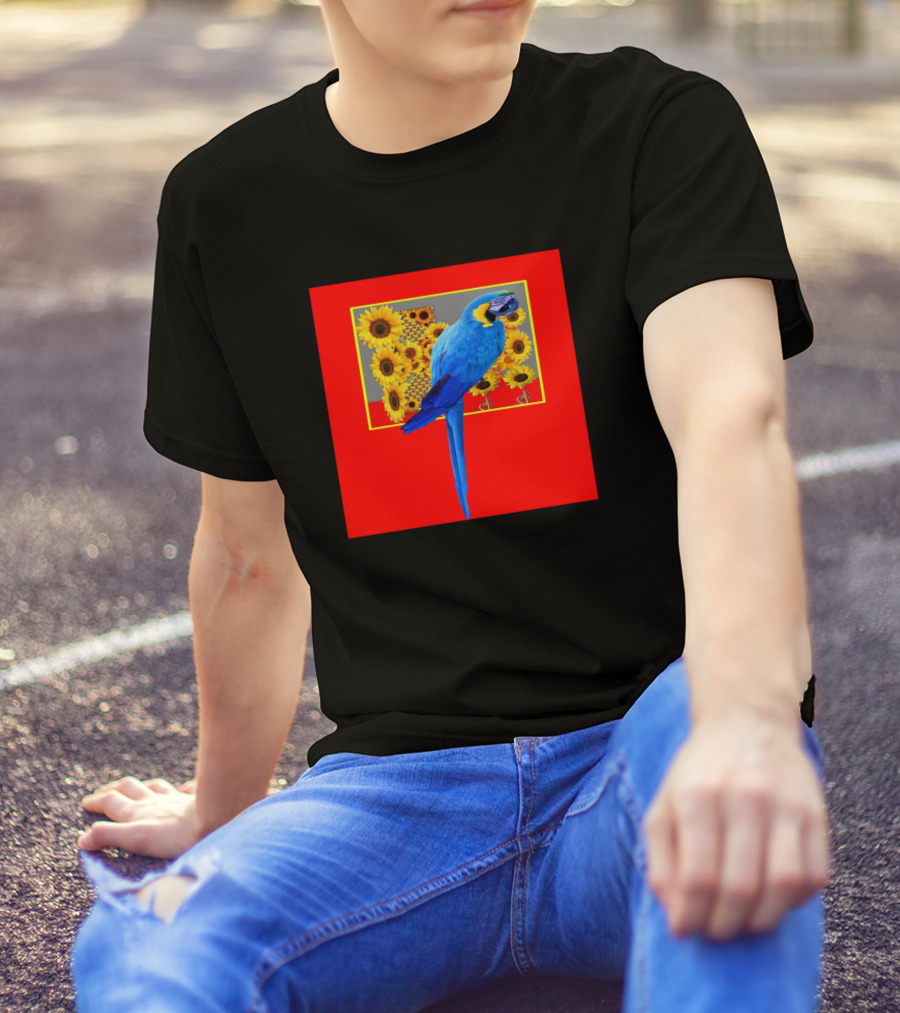 Blue Macaw Sunflowers T-Shirt