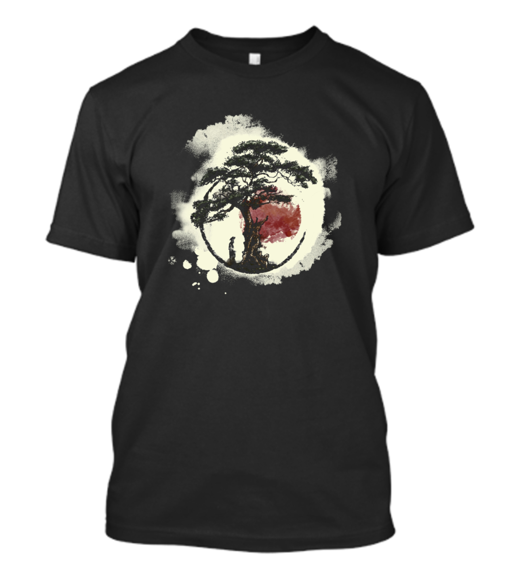 Bonsai Tree Japanese Zen Yin Yang Buddhist Circle Enso Painting T-Shirt