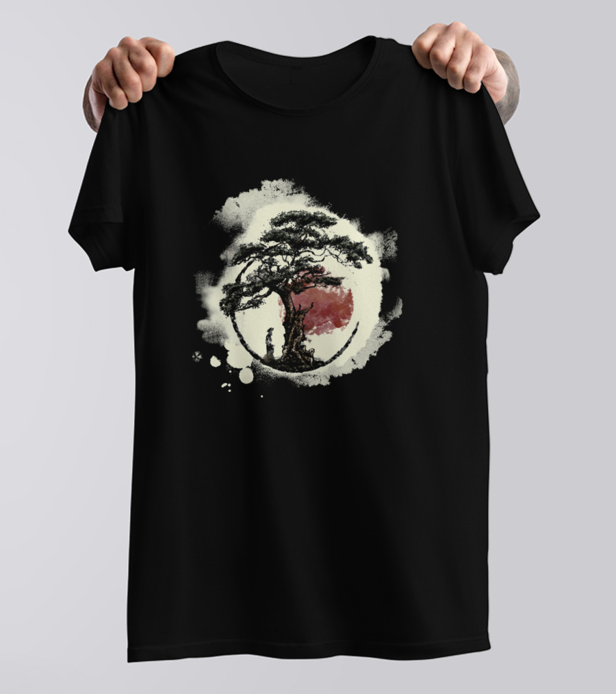 Bonsai Tree Japanese Zen Yin Yang Buddhist Circle Enso Painting T-Shirt