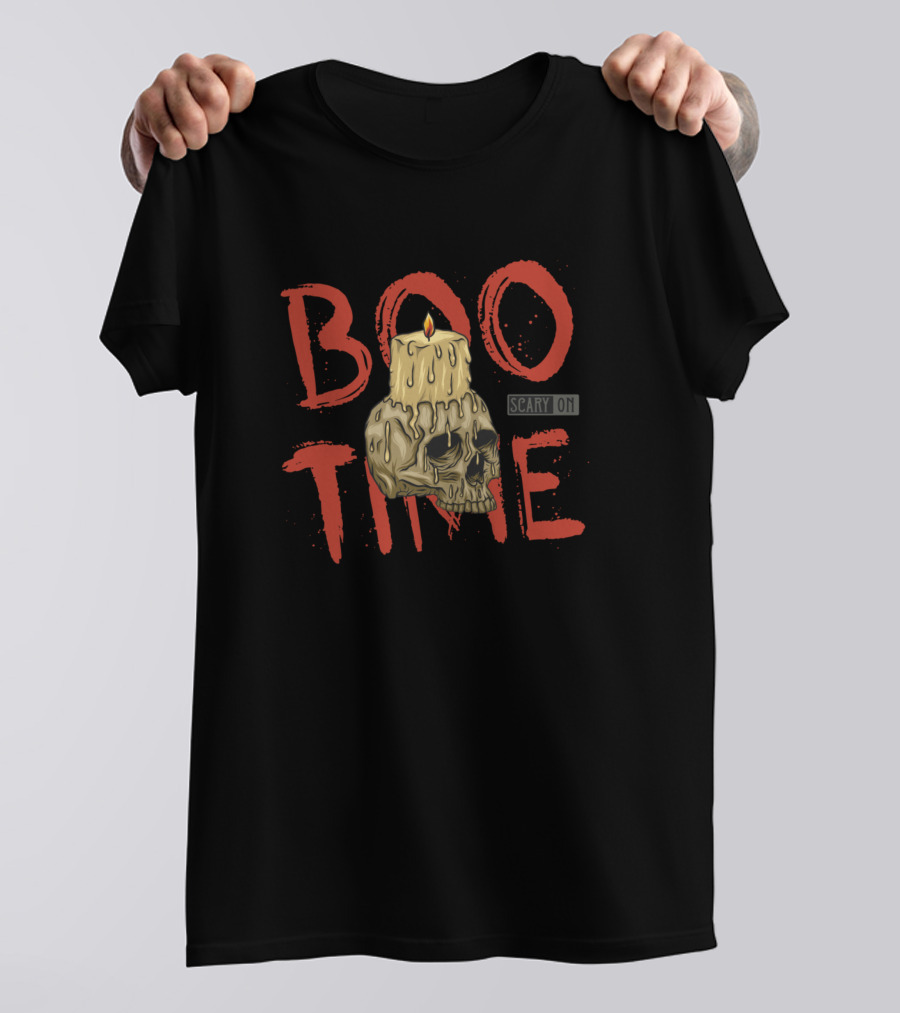 Boo Time Scary On Skull Candle T-Shirt