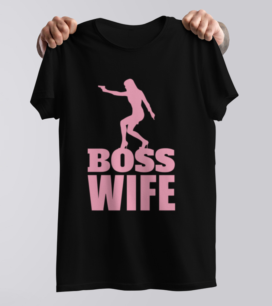 Boss Wife Pink Silhouette Gun T-Shirt