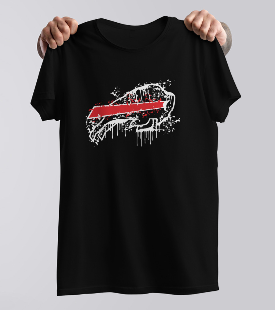 Buffalo White Paint Drip With Red Stripe T-Shirt