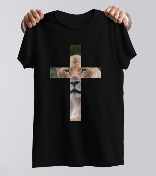 Christian Cross Lion Face Iconic T-Shirt