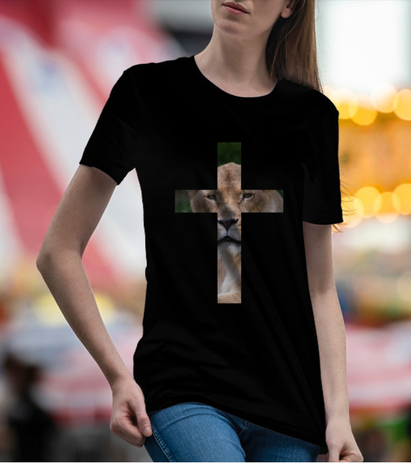 Christian Cross Lion Face Iconic T-Shirt