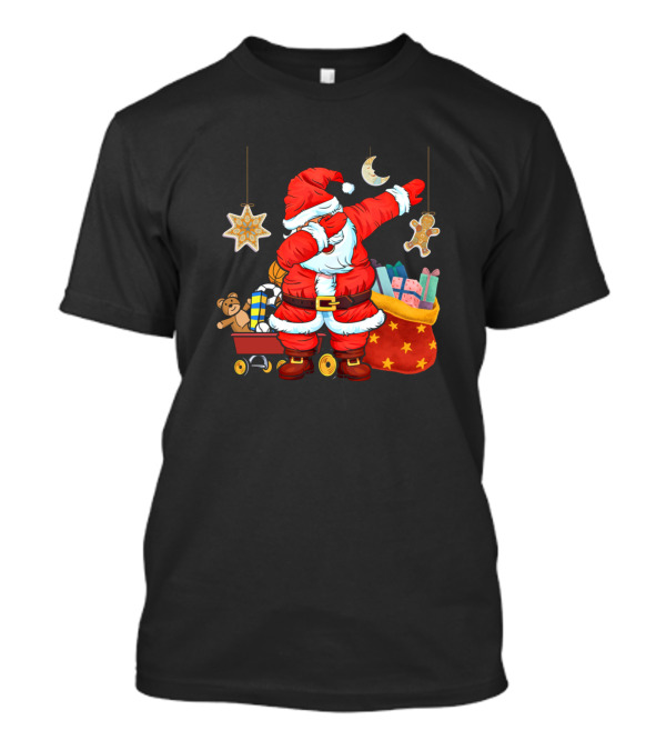 Cool Dabbing Santa Claus With Christmas Gifts And Star Decorations T-Shirt