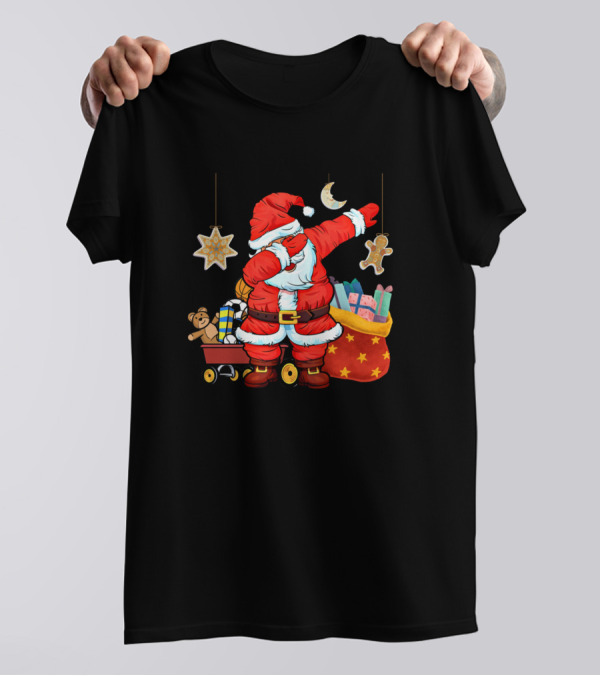 Cool Dabbing Santa Claus With Christmas Gifts And Star Decorations T-Shirt