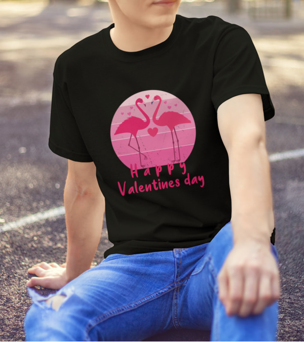 Happy Valentines Day Couple Flamingo T-Shirt