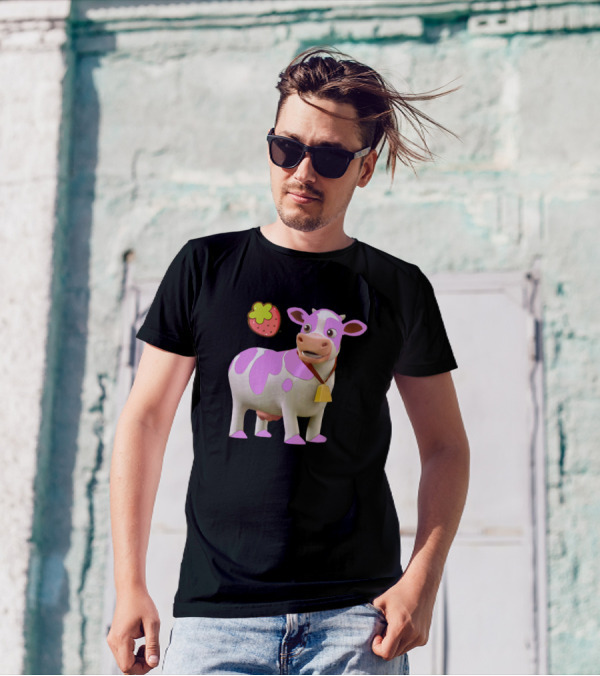 Strawberry Cow Anime Funny Farming Animal 96 T-Shirt