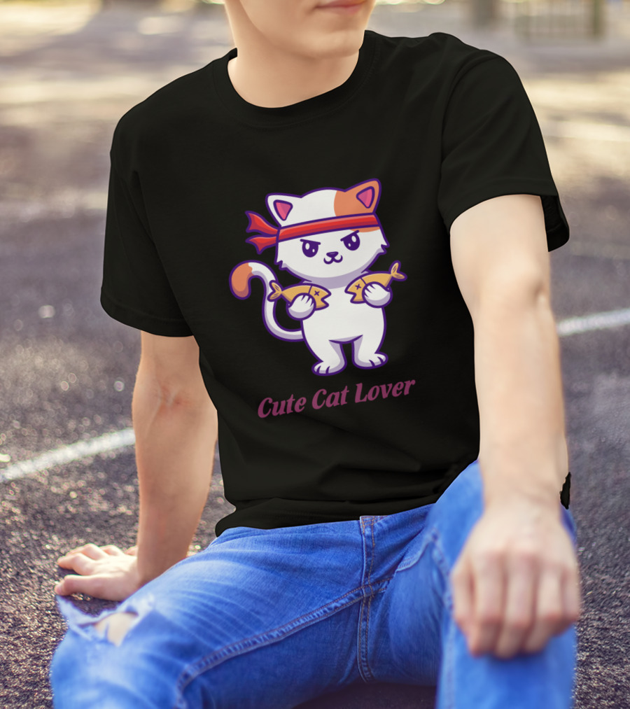 Cute Cat Lover Fish Fighter Ninja Kitty T-Shirt