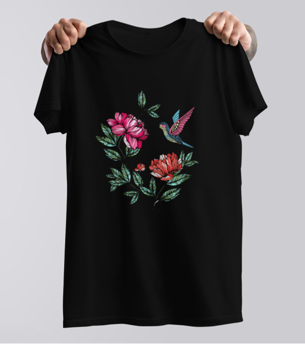 Fun Floral Hummingbird Lovers Cute Bird Anima T-Shirt