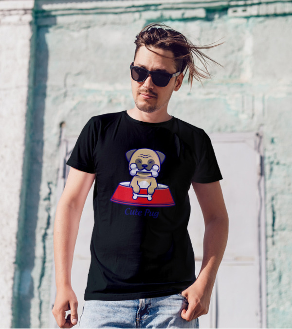 Cute Pug In Red Bowl T-Shirt
