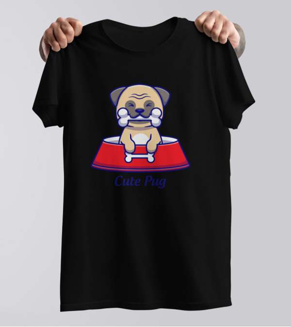 Cute Pug In Red Bowl T-Shirt