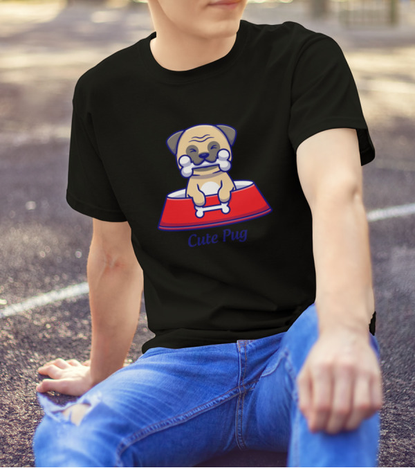 Cute Pug In Red Bowl T-Shirt