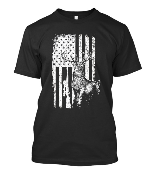 Deer Hunting American Flag Rifle Hunter Lover T-Shirt