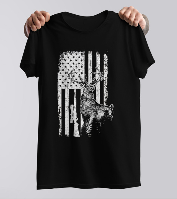 Deer Hunting American Flag Rifle Hunter Lover T-Shirt