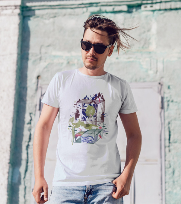 Dreamacyde Illusions In Geometric Perspective With Surreal Nature And Face Elements T-Shirt