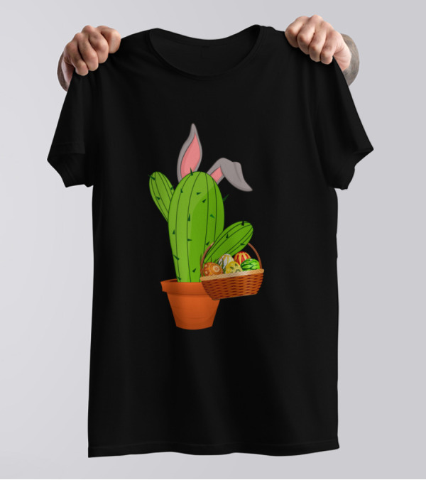 Easter Basket Bunny Ears Cactus Plant With Eggs T-Shirt