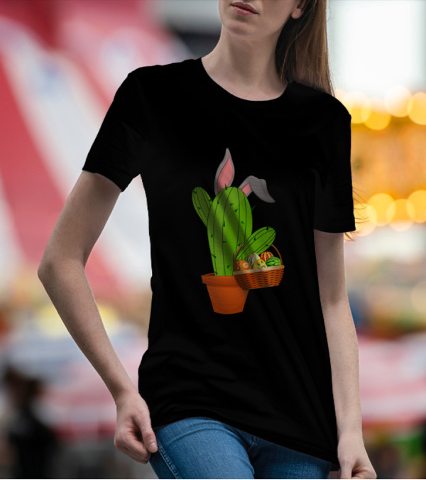 Easter Basket Bunny Ears Cactus Plant With Eggs T-Shirt