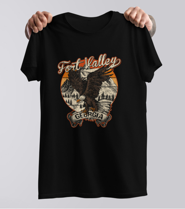 Fort Valley Georgia Bald Eagle Retro Vintage Aesthetic With Mountain And Forest Scenery T-Shirt
