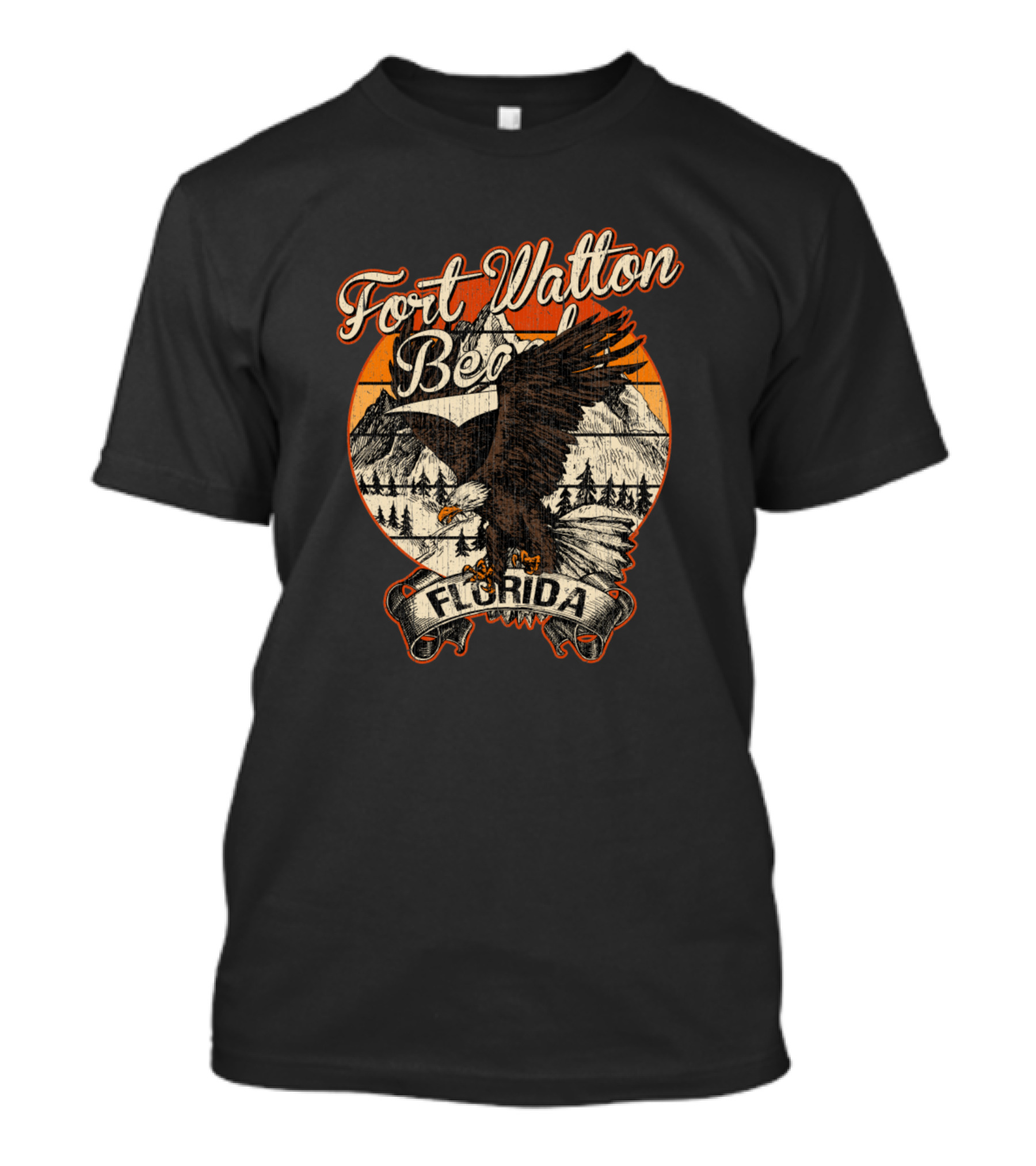 Fort Walton Beach Florida Vintage Bald Eagle And Mountain Scene T-Shirt