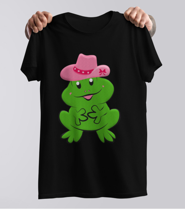 Cowgirl Frog With Pink Hat And Green Smile T-Shirt