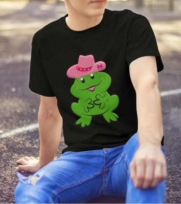 Cowgirl Frog With Pink Hat And Green Smile T-Shirt