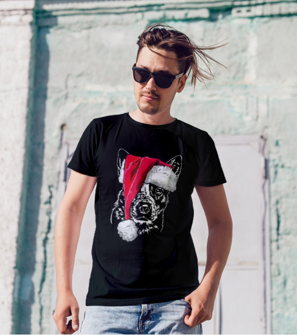 Funny Christmas Australian Cattle Dog With Santa Hat T-Shirt