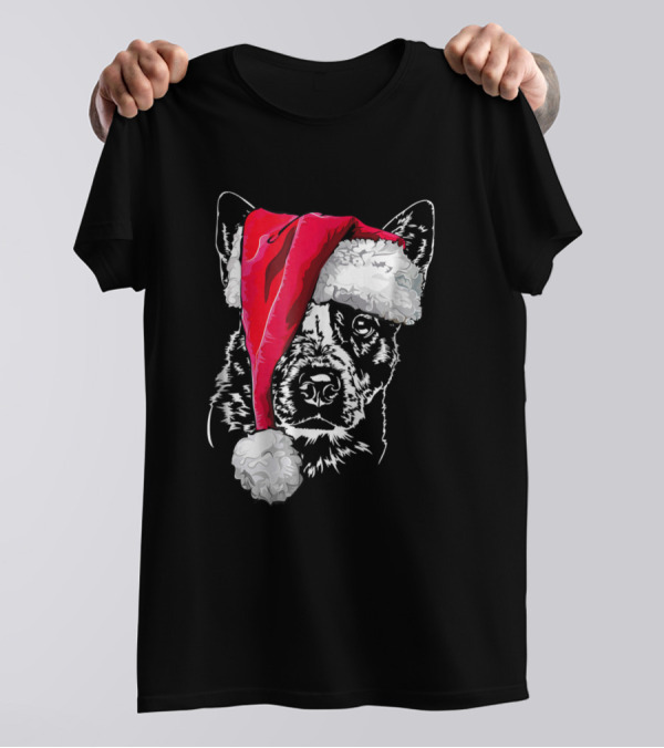 Funny Christmas Australian Cattle Dog With Santa Hat T-Shirt