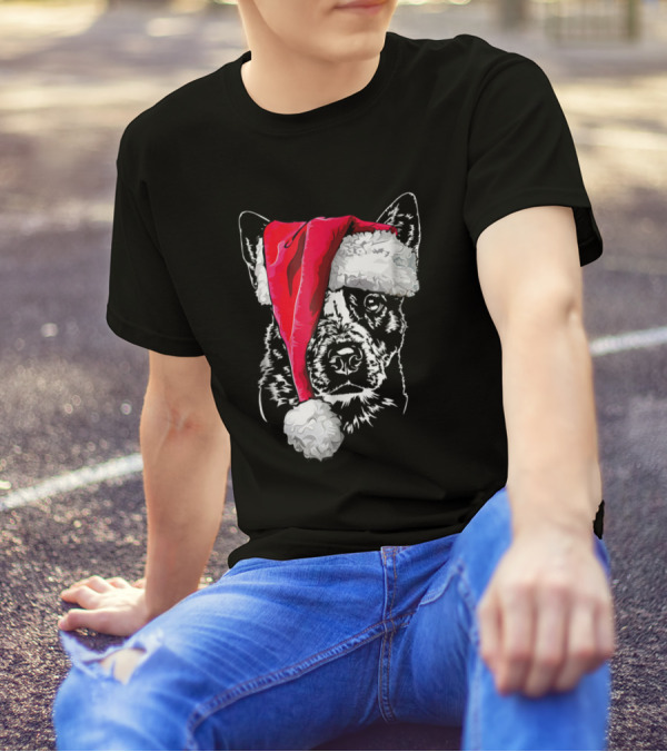 Funny Christmas Australian Cattle Dog With Santa Hat T-Shirt