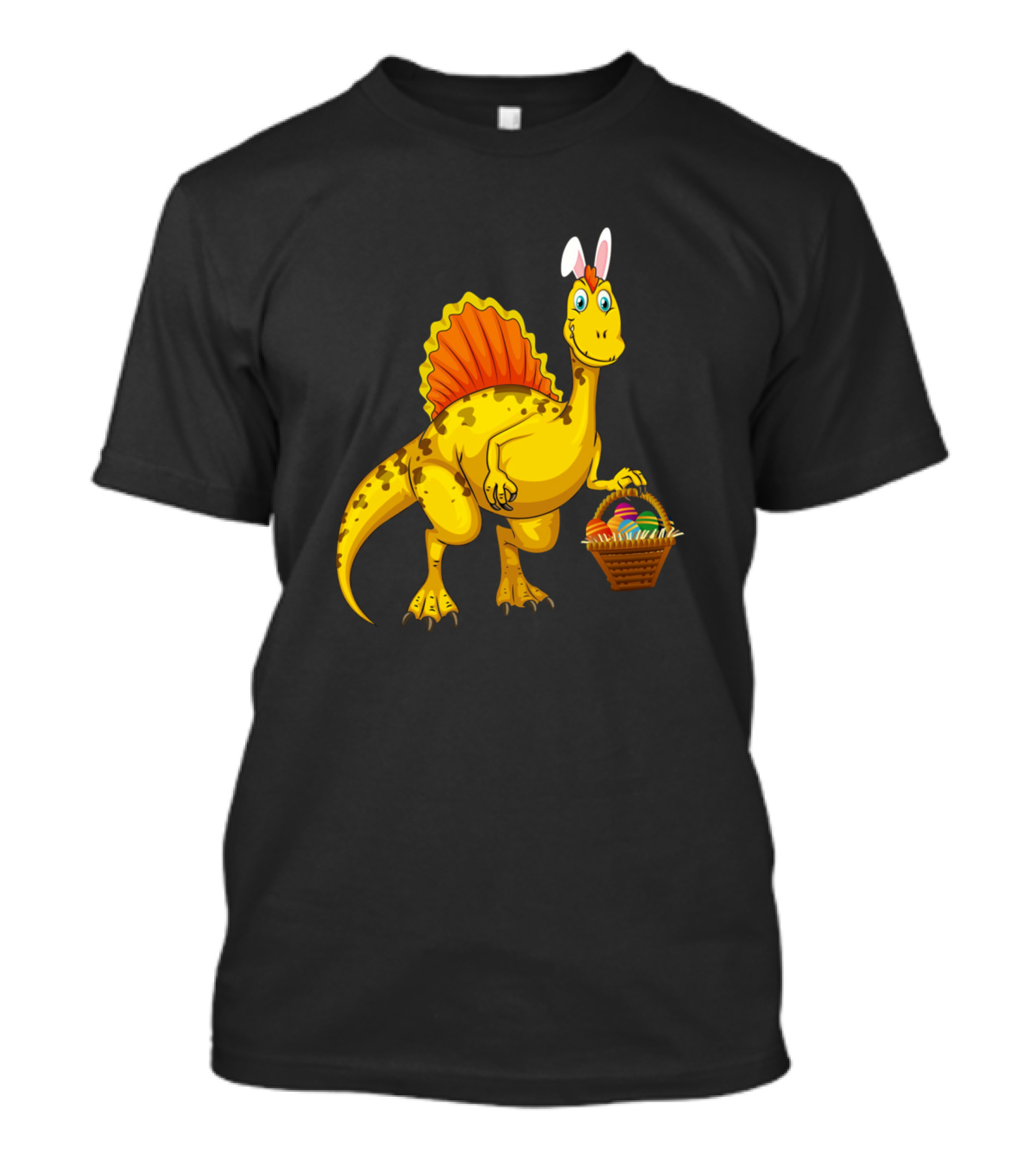 Funny Dinosaur Bunny With Basket Of Colorful Eggs For Easter Day T-Shirt
