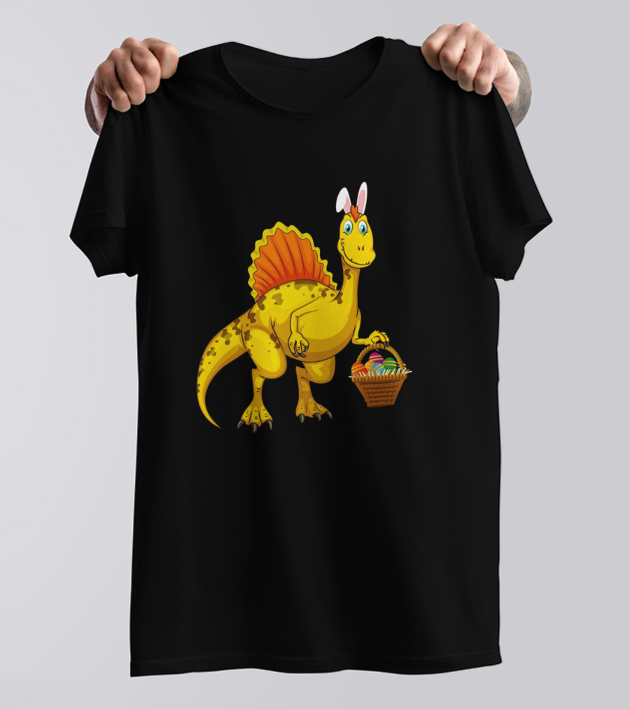 Funny Dinosaur Bunny With Basket Of Colorful Eggs For Easter Day T-Shirt