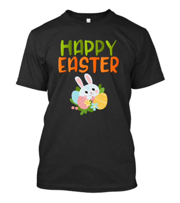 Happy Easter Cute Bunny With Colorful Eggs T-Shirt