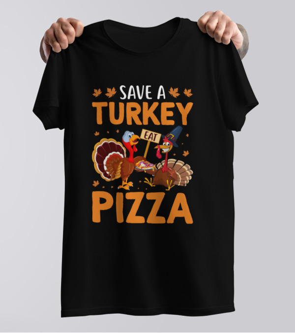 Save A Turkey Eat Pizza Thanksgiving Kids Funny T-Shirt