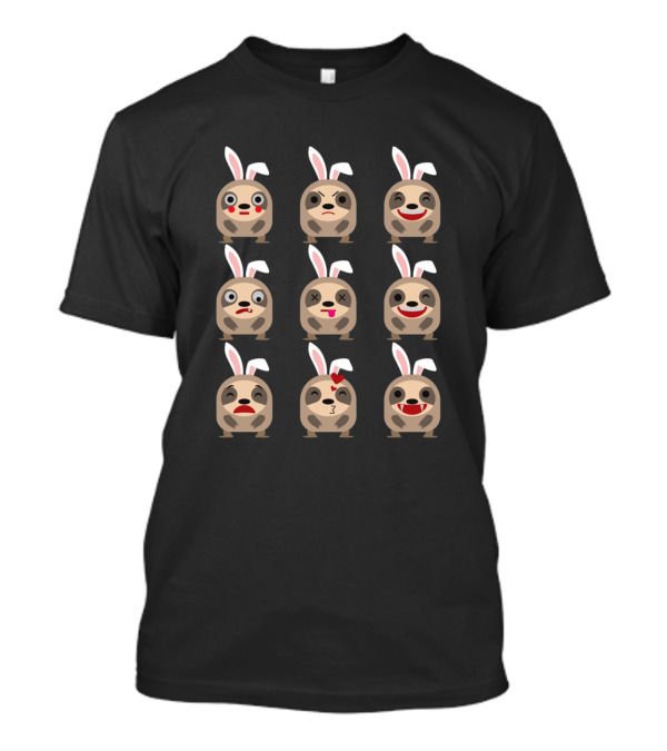 Cute Sloth Bunny Faces Fun Emoji For Happy Easter Day T-Shirt
