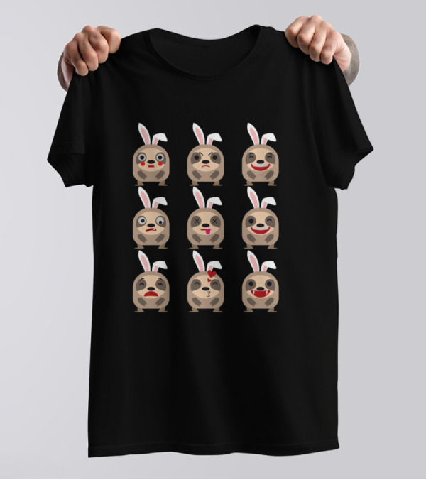 Cute Sloth Bunny Faces Fun Emoji For Happy Easter Day T-Shirt