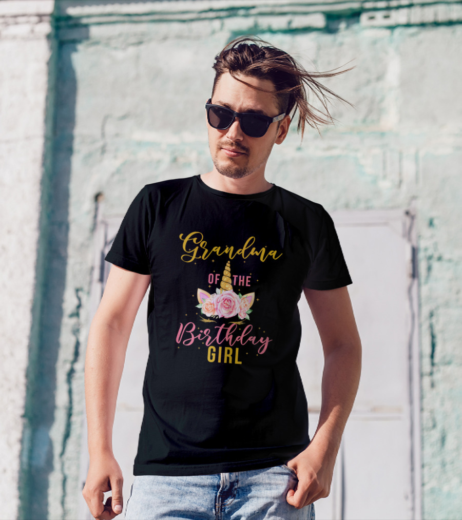 Grandma Of The Birthday Girl Unicorn Flower Crown T-Shirt